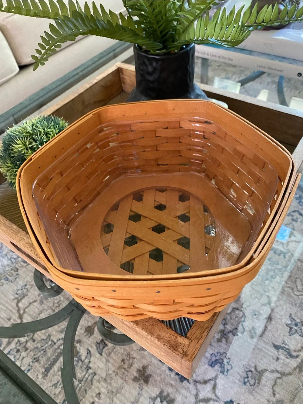 EUC LONGABERGER GENERATIONS HEXAGON BASKET W LINER
